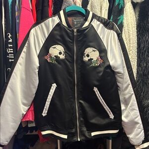 Urban Outfitters Black and White Skull Bomber Jacket
